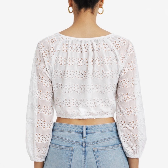 J.Crew White Eyelet Cropped Blouse Drawstring Hem L NWT - Picture 2 of 10